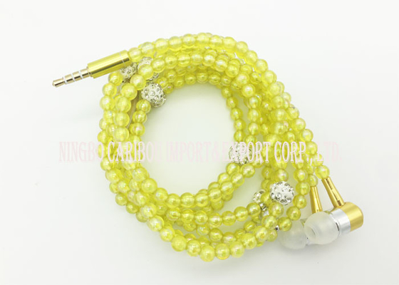 Yellow Neckband Headphones With Colorful Pearl Shape Beads Fit Smartphones