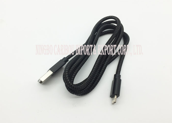 Black Fabric Braided Iphone Data Cable High Speed Transfer Rate Tough And Durable